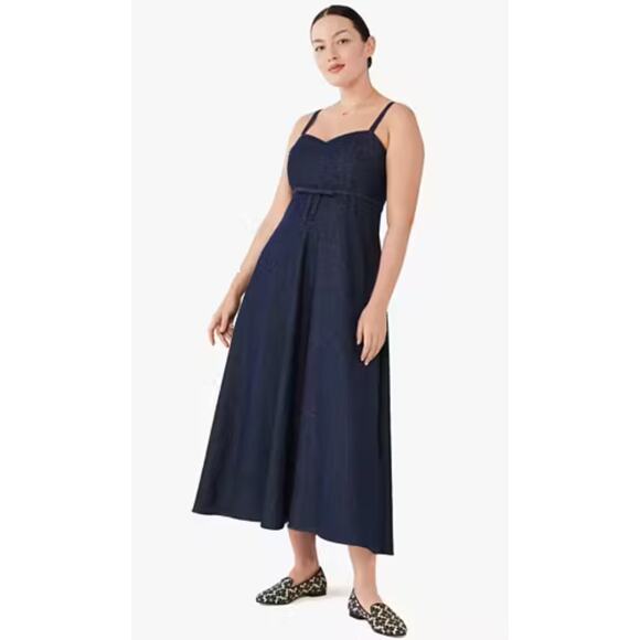kate spade Dresses & Skirts - Kate Spade Dark Blue Denim Bow-waist Full Skirt Dress Womens sz. 14